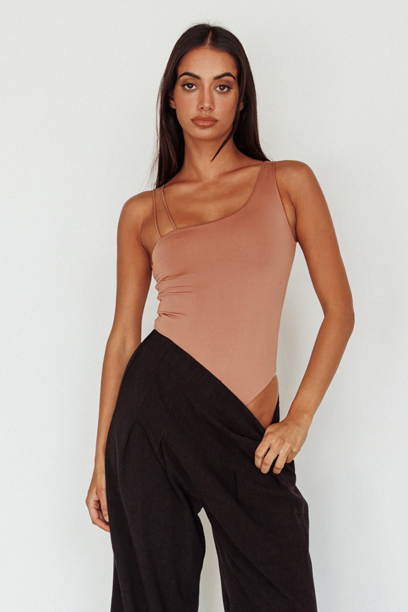 Bare Double Strap Bodysuit Mocha Mousse by Selfie Leslie