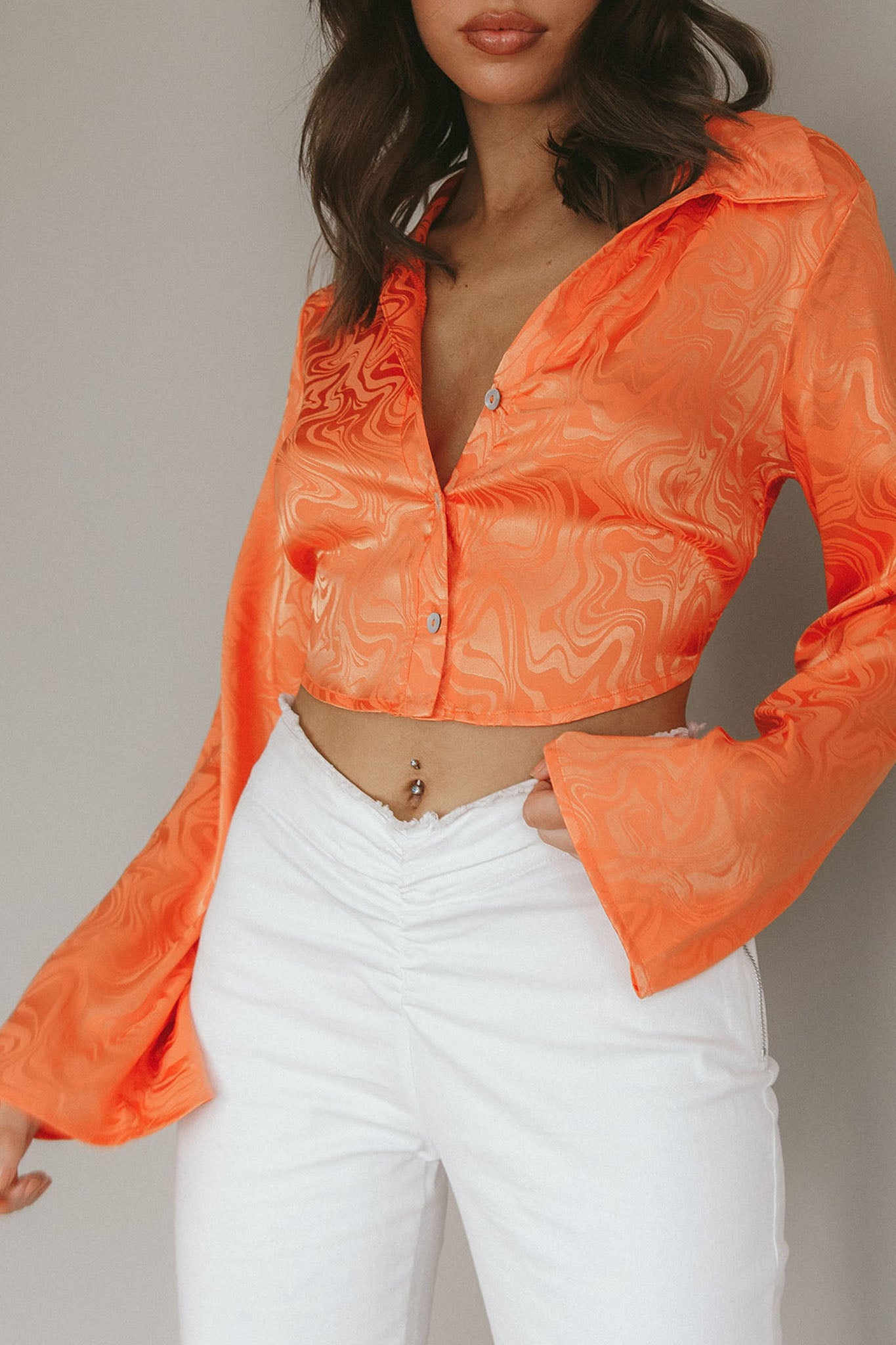 Ciara Flared Sleeve Tied Back Top Orange by Selfie Leslie
