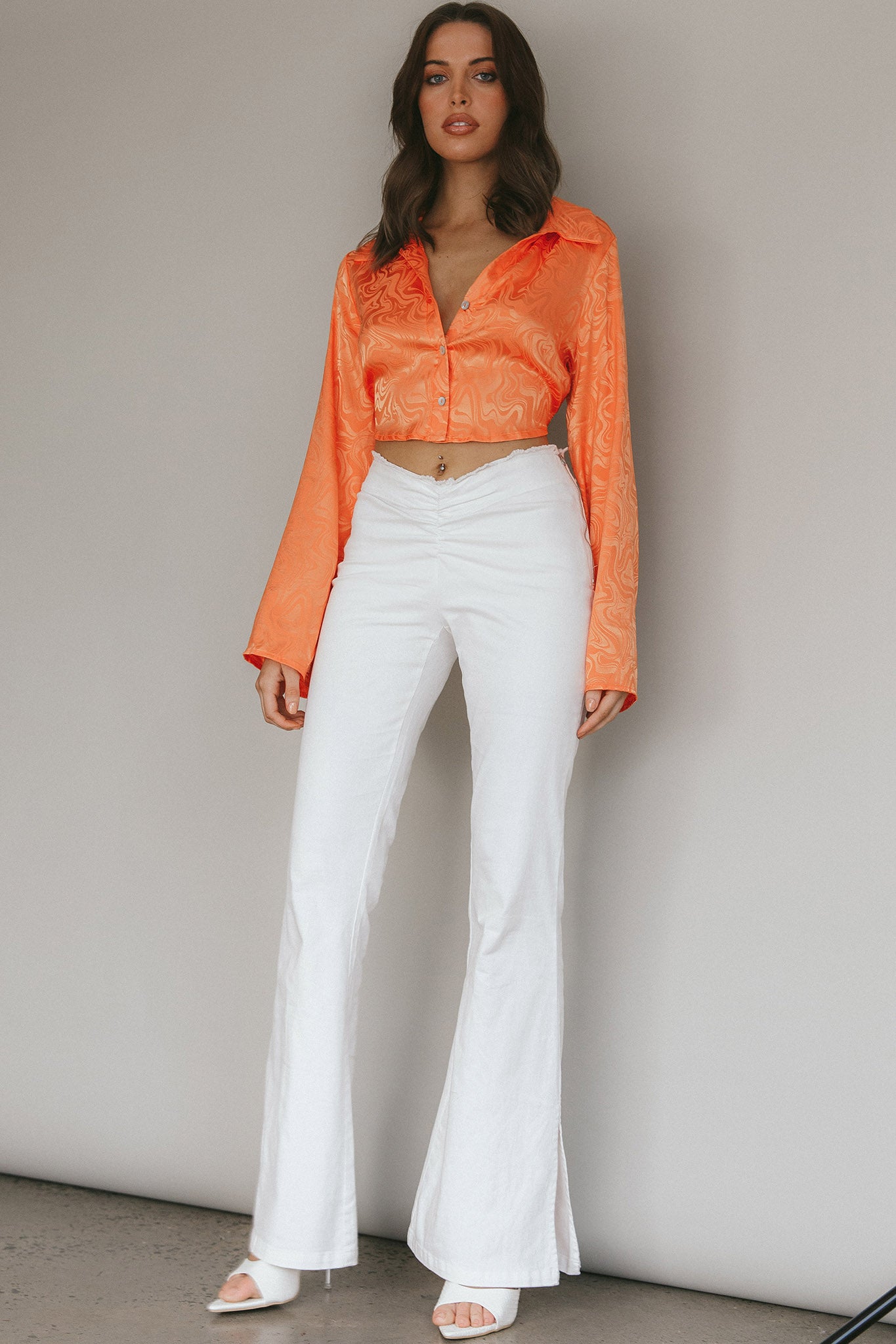 Ciara Flared Sleeve Tied Back Top Orange by Selfie Leslie