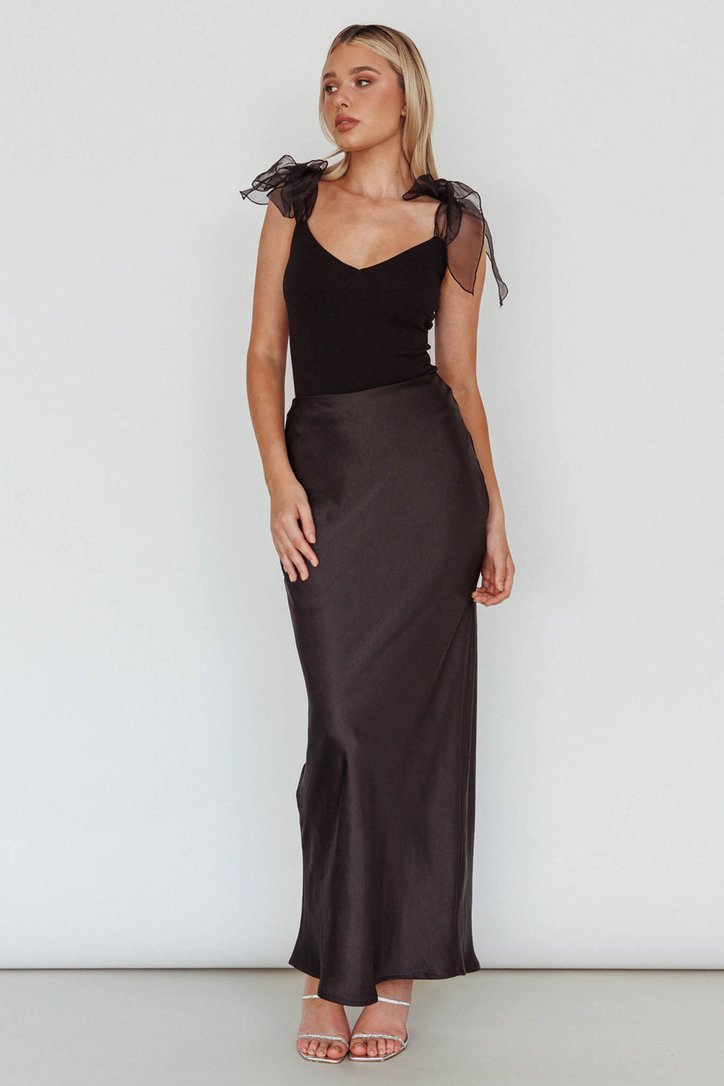 Midsomer Tied Shoulder Bodysuit Black by Selfie Leslie