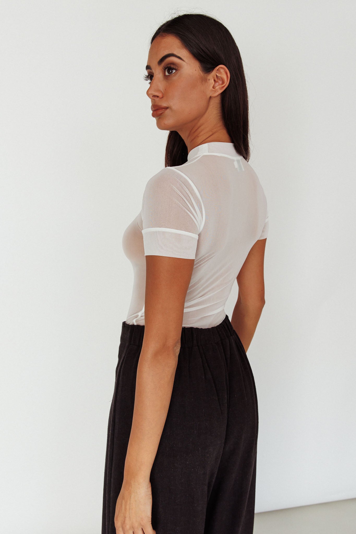 Kyoto Sheer Short Sleeve Bodysuit White by Selfie Leslie