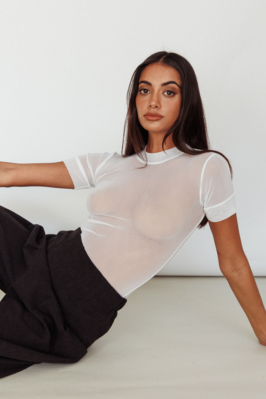 Kyoto Sheer Short Sleeve Bodysuit White by Selfie Leslie