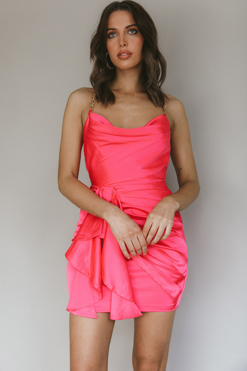 Mikael Chain Strap Mini Dress Fuchsia by Selfie Leslie