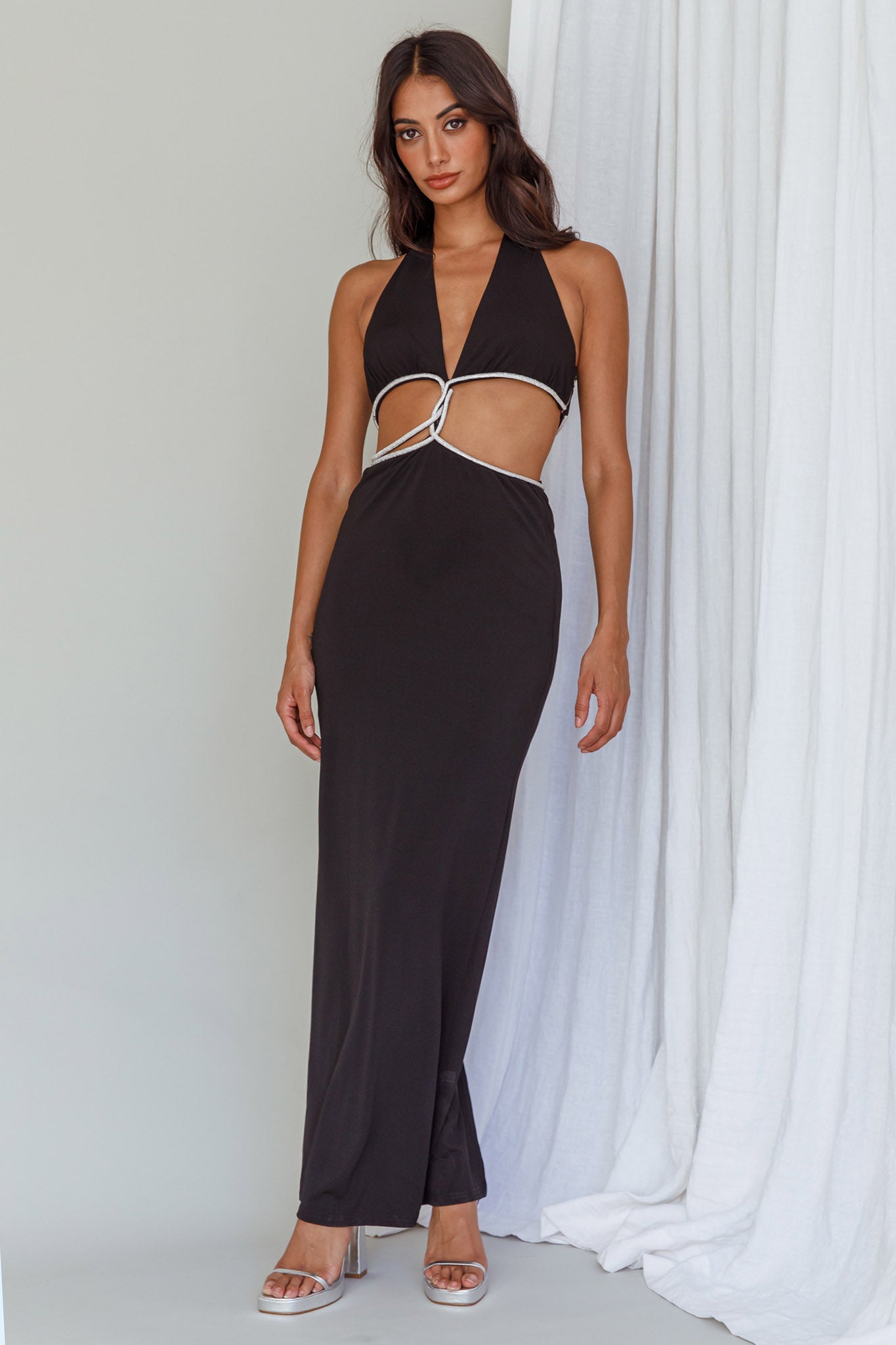 Starlight Stroll Cut-Out Diamante Dress Black by Selfie Leslie