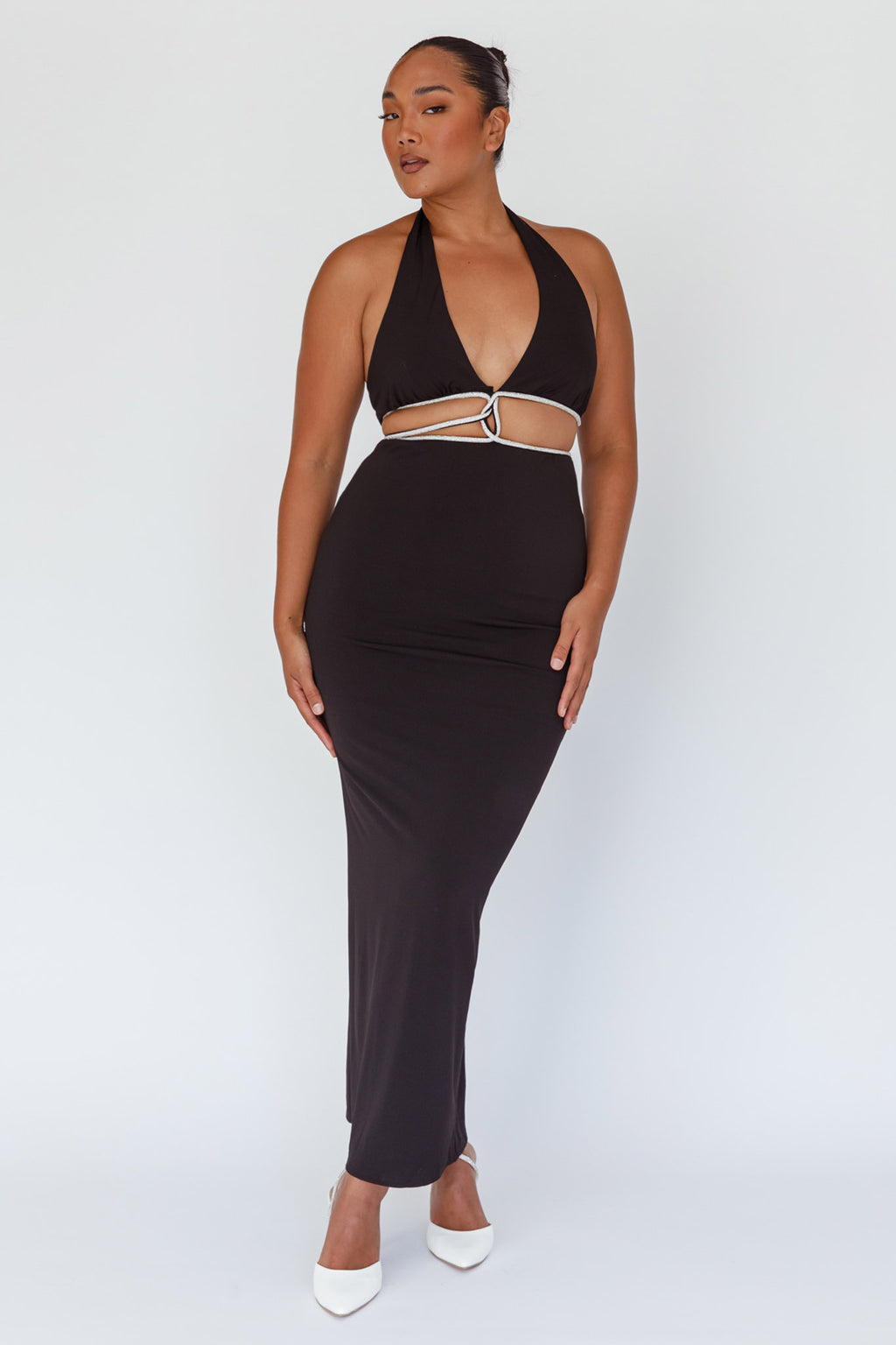 Starlight Stroll Cut-Out Diamante Dress Black by Selfie Leslie