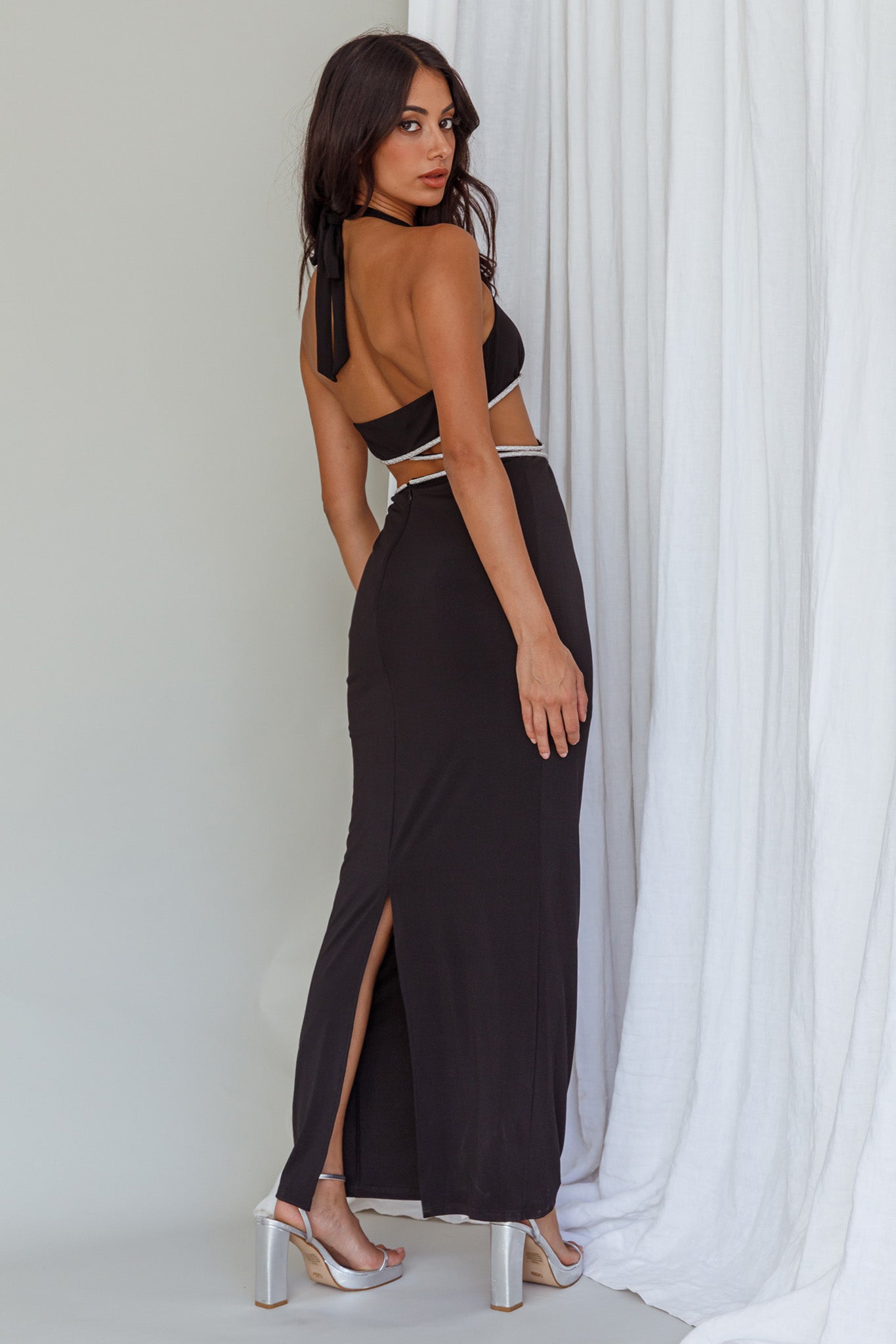 Starlight Stroll Cut-Out Diamante Dress Black by Selfie Leslie