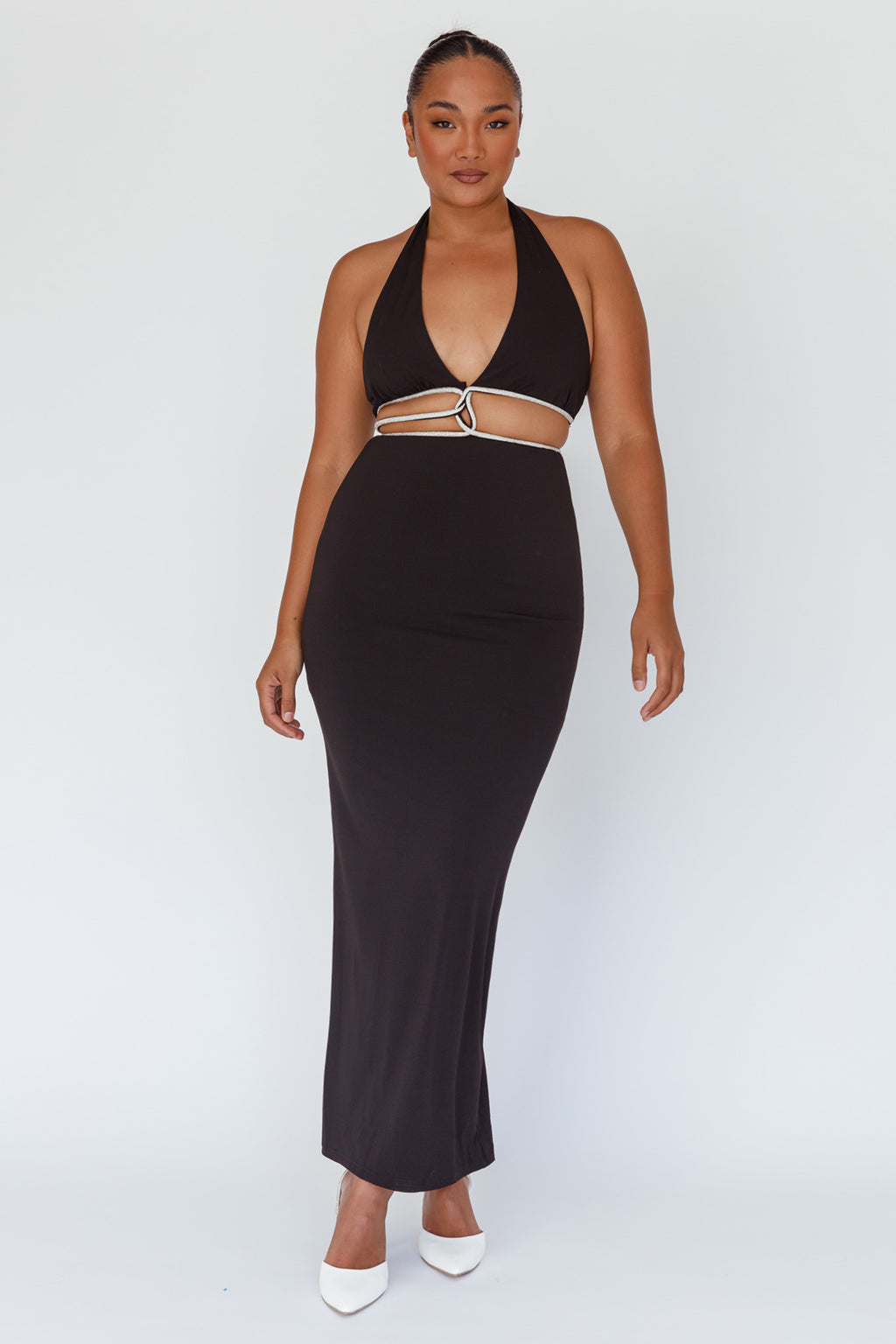 Starlight Stroll Cut-Out Diamante Dress Black by Selfie Leslie