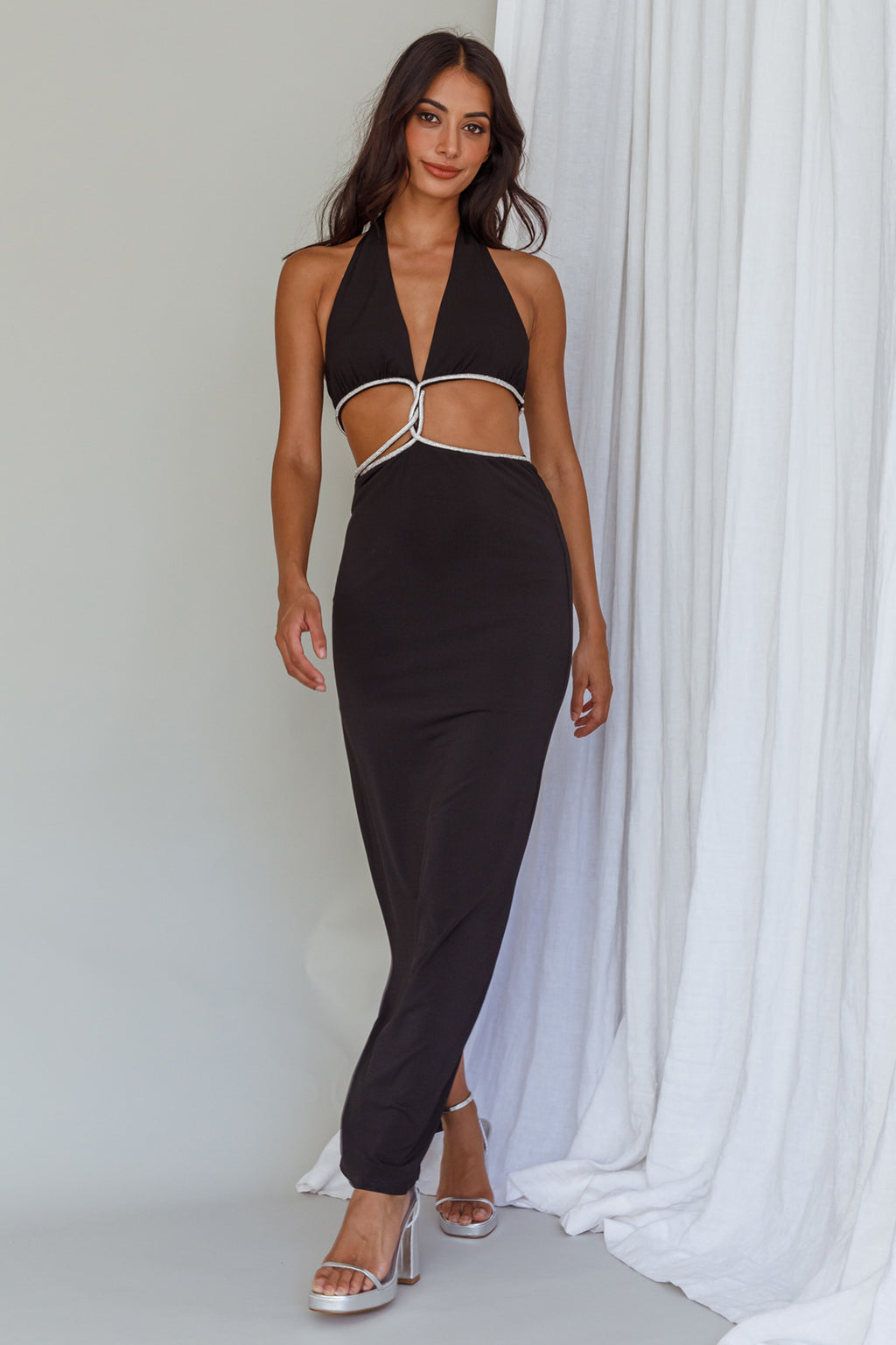 Starlight Stroll Cut-Out Diamante Dress Black by Selfie Leslie