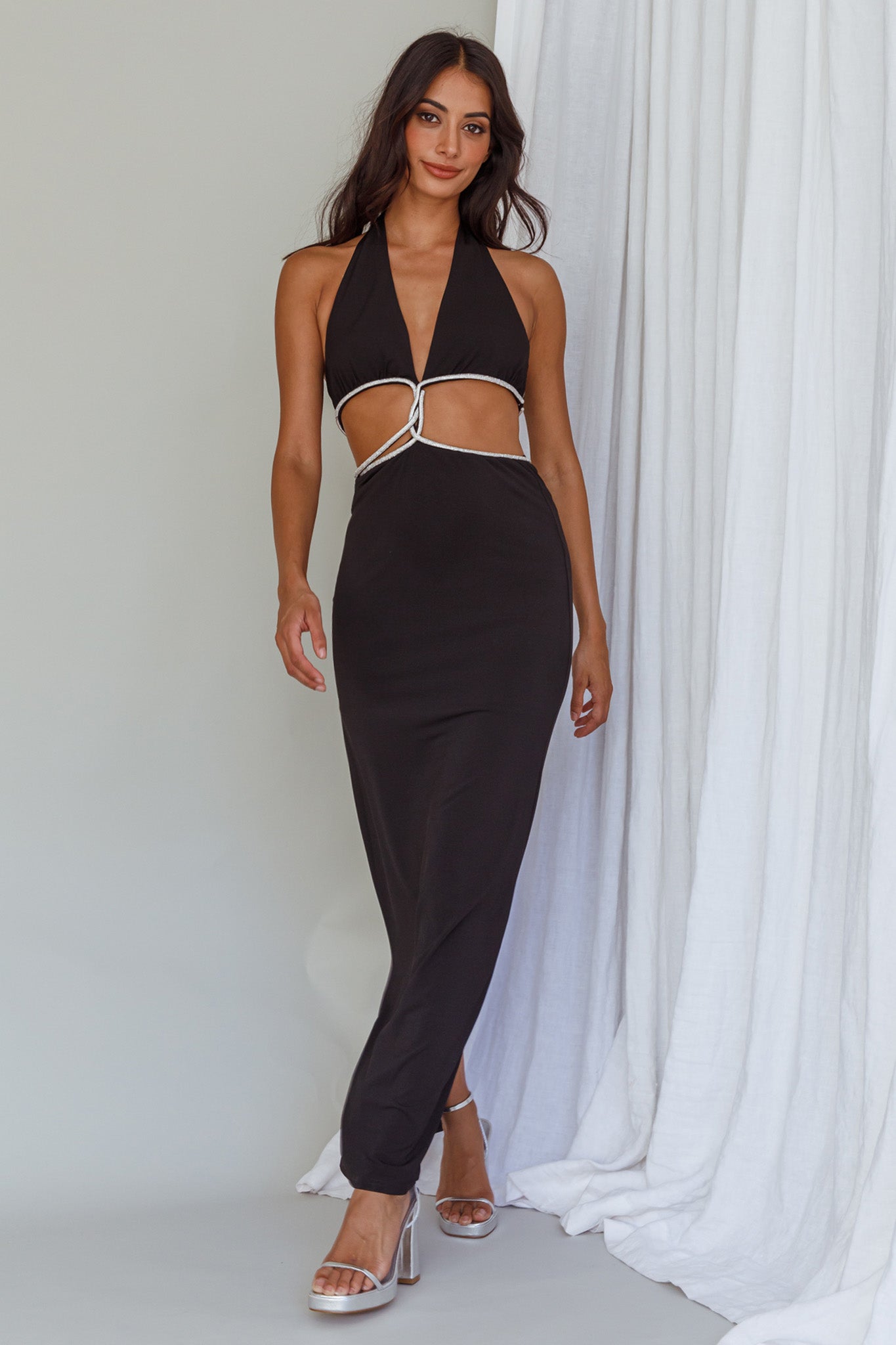 Starlight Stroll Cut-Out Diamante Dress Black by Selfie Leslie
