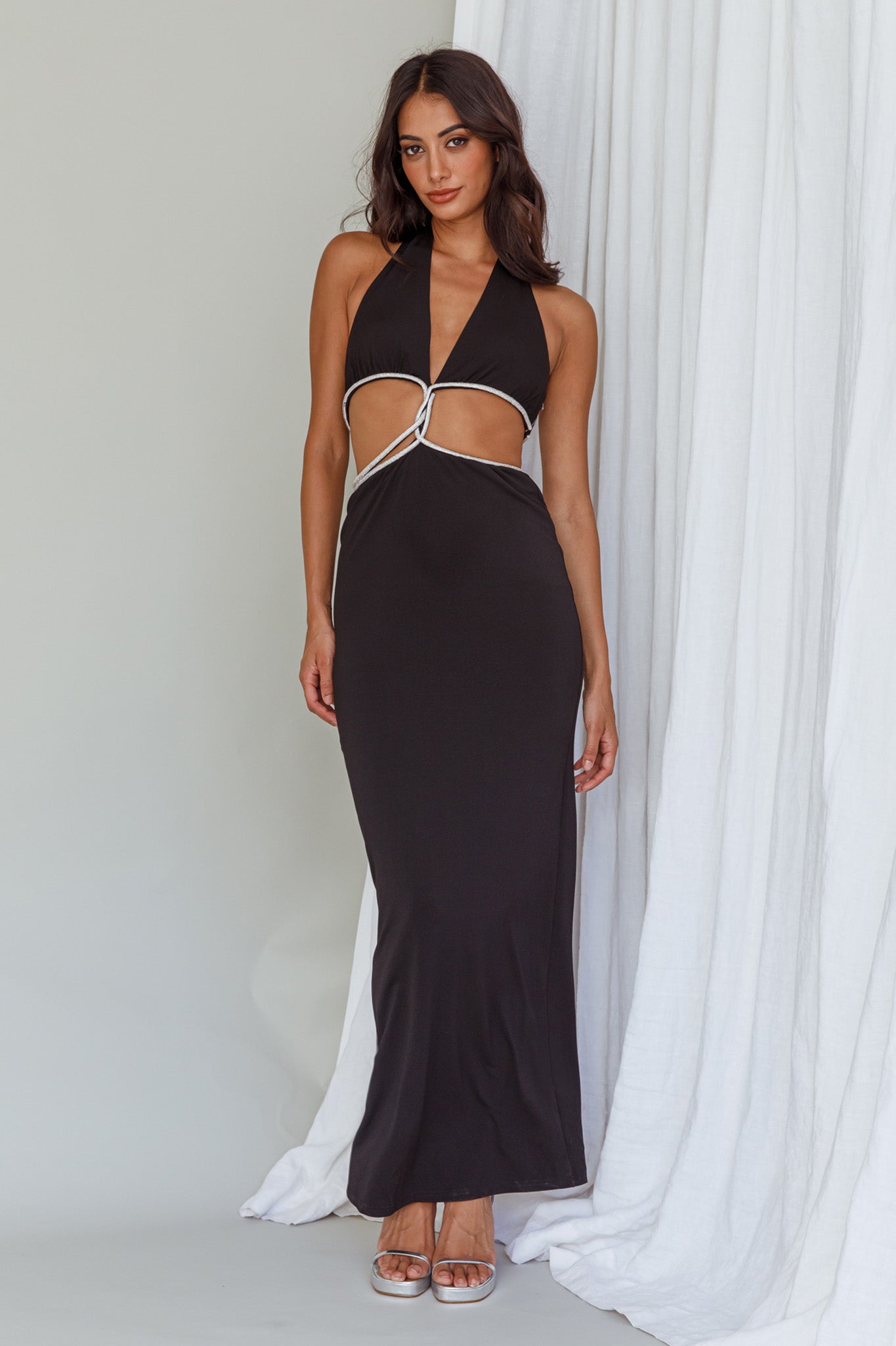 Starlight Stroll Cut-Out Diamante Dress Black by Selfie Leslie