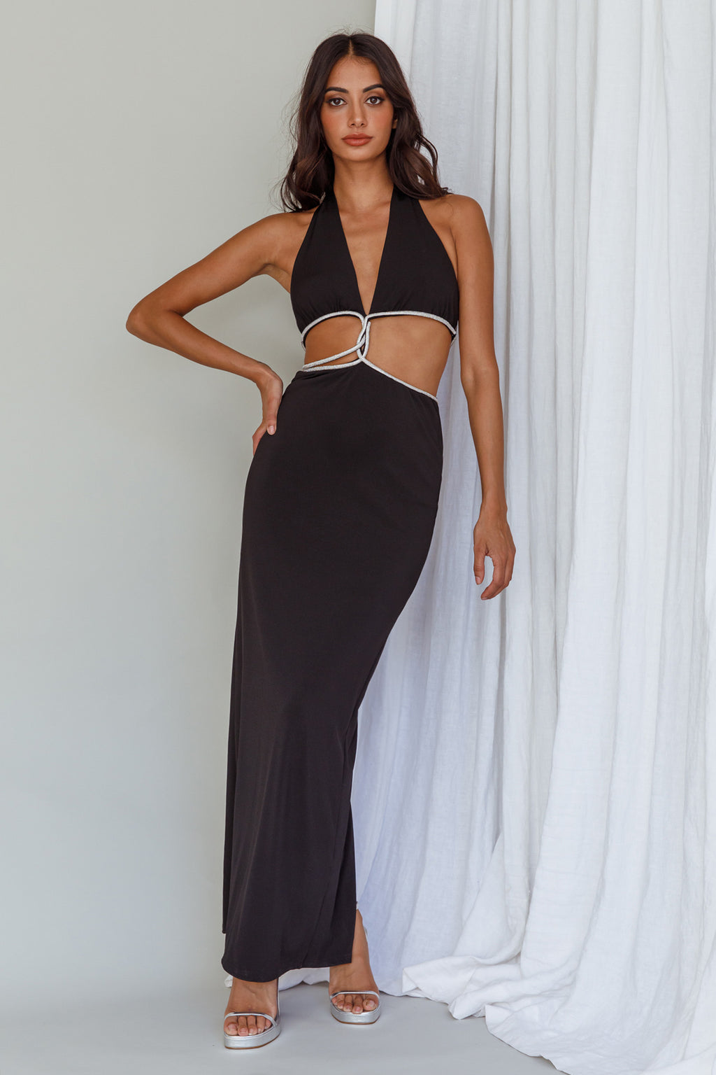 Starlight Stroll Cut-Out Diamante Dress Black by Selfie Leslie