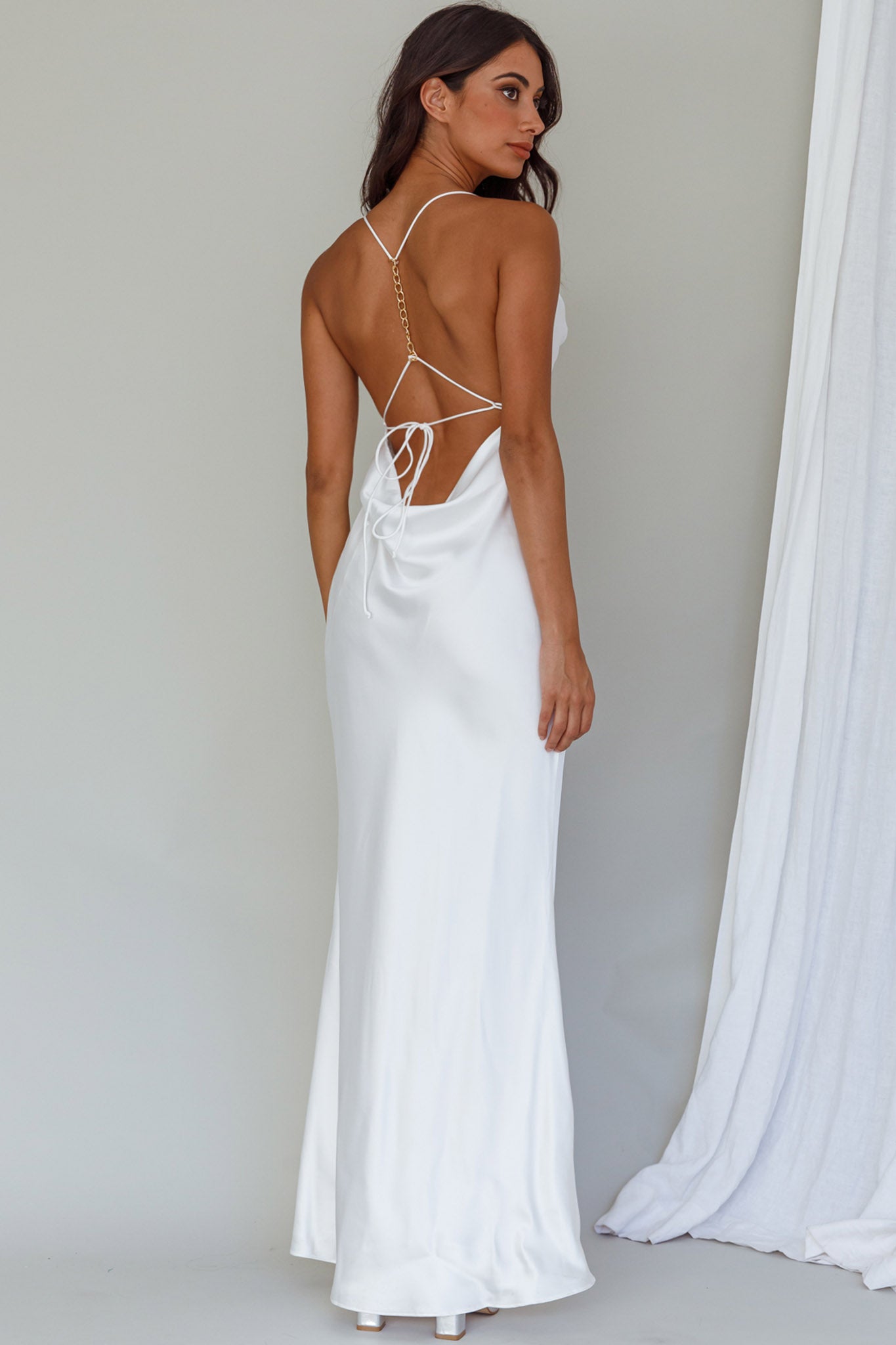 Palma Low Back Strappy Maxi Dress White by Selfie Leslie