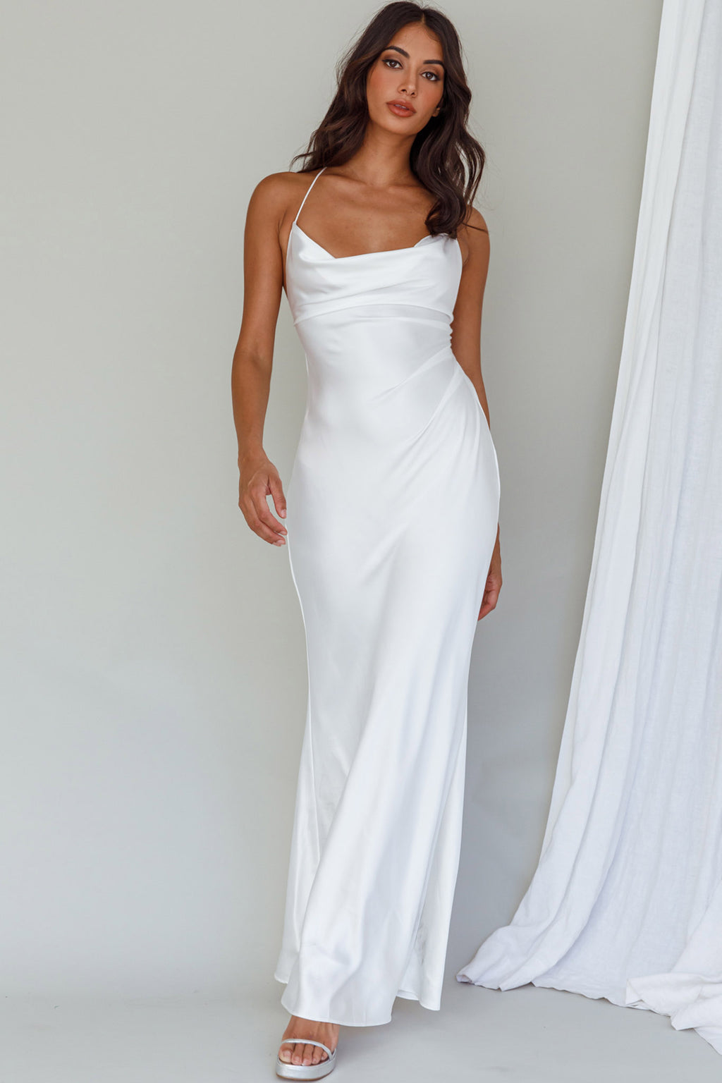 Palma Low Back Strappy Maxi Dress White by Selfie Leslie