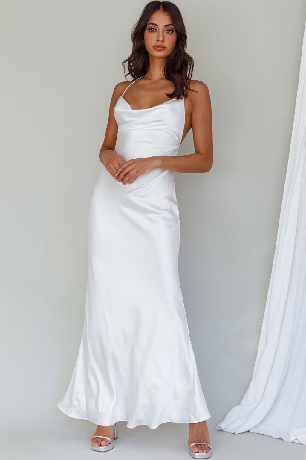 Palma Low Back Strappy Maxi Dress White by Selfie Leslie