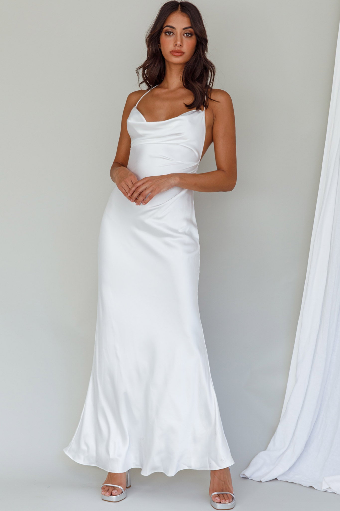Palma Low Back Strappy Maxi Dress White by Selfie Leslie