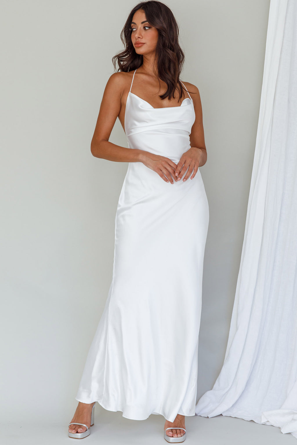 Palma Low Back Strappy Maxi Dress White by Selfie Leslie