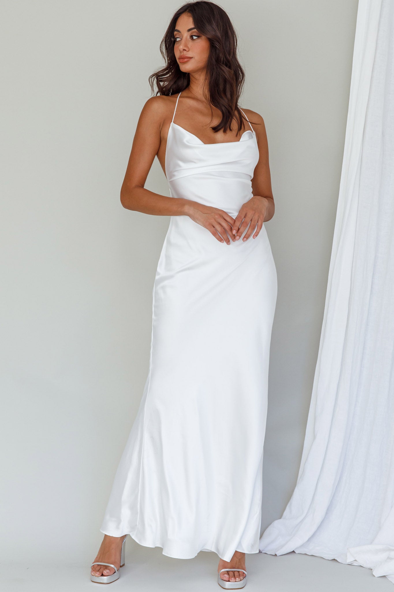 Palma Low Back Strappy Maxi Dress White by Selfie Leslie