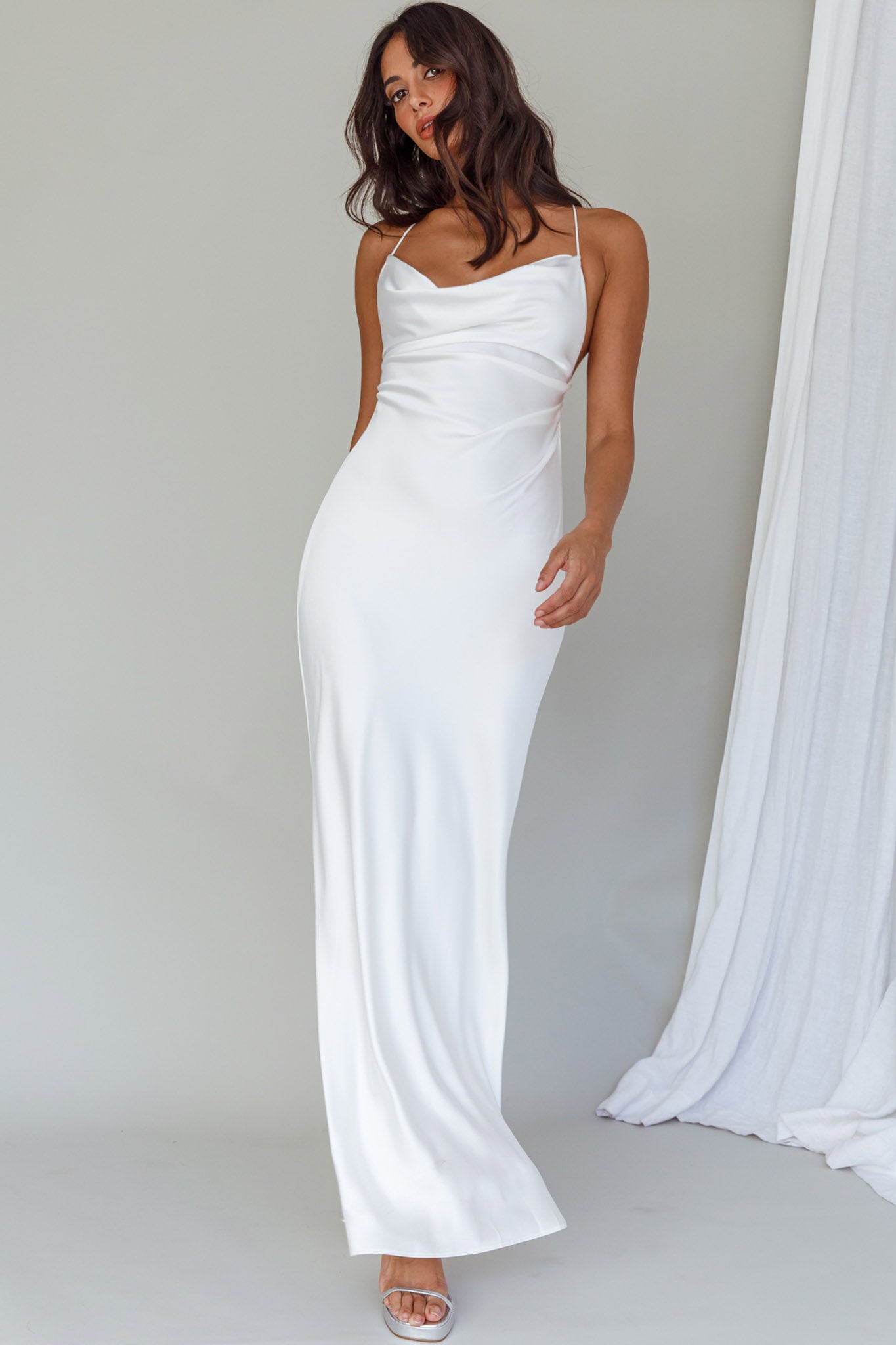 Palma Low Back Strappy Maxi Dress White by Selfie Leslie
