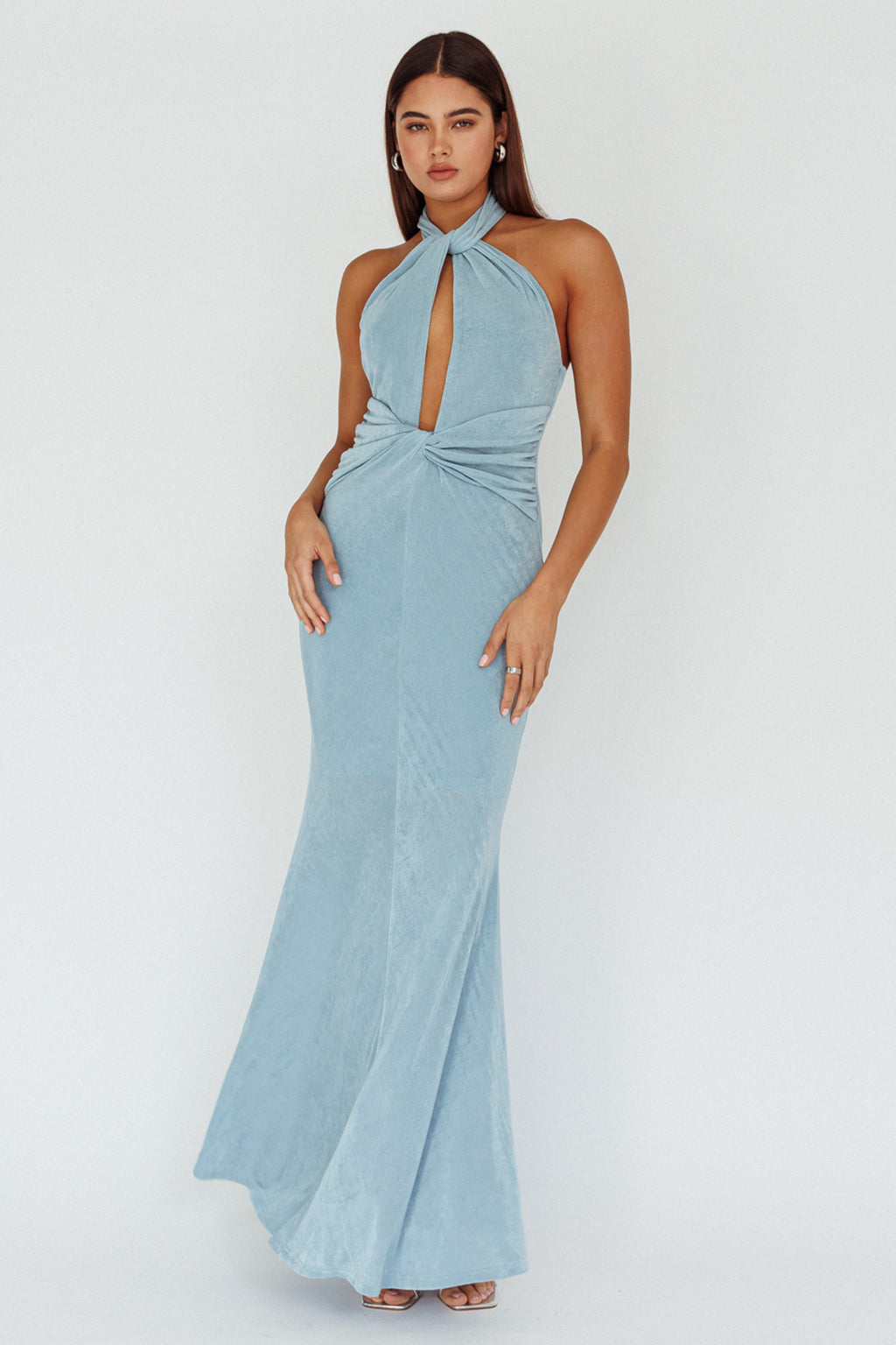 Ileana Twist Bodice Maxi Dress Light Blue by Selfie Leslie