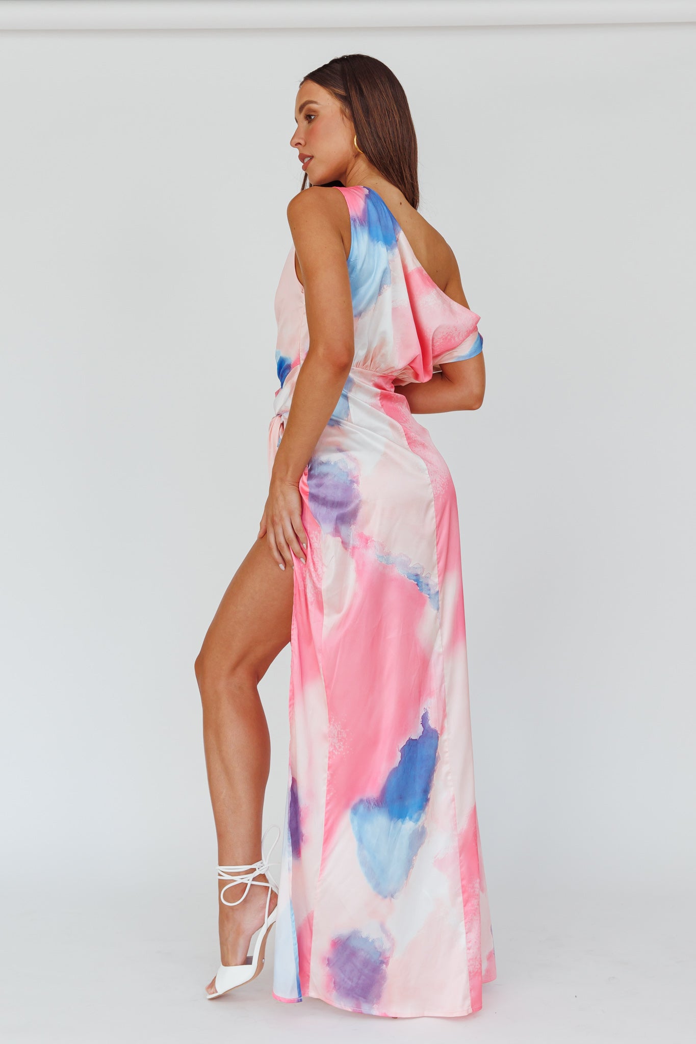 Charm Me Thigh Split Maxi Dress Pink/Blue by Selfie Leslie