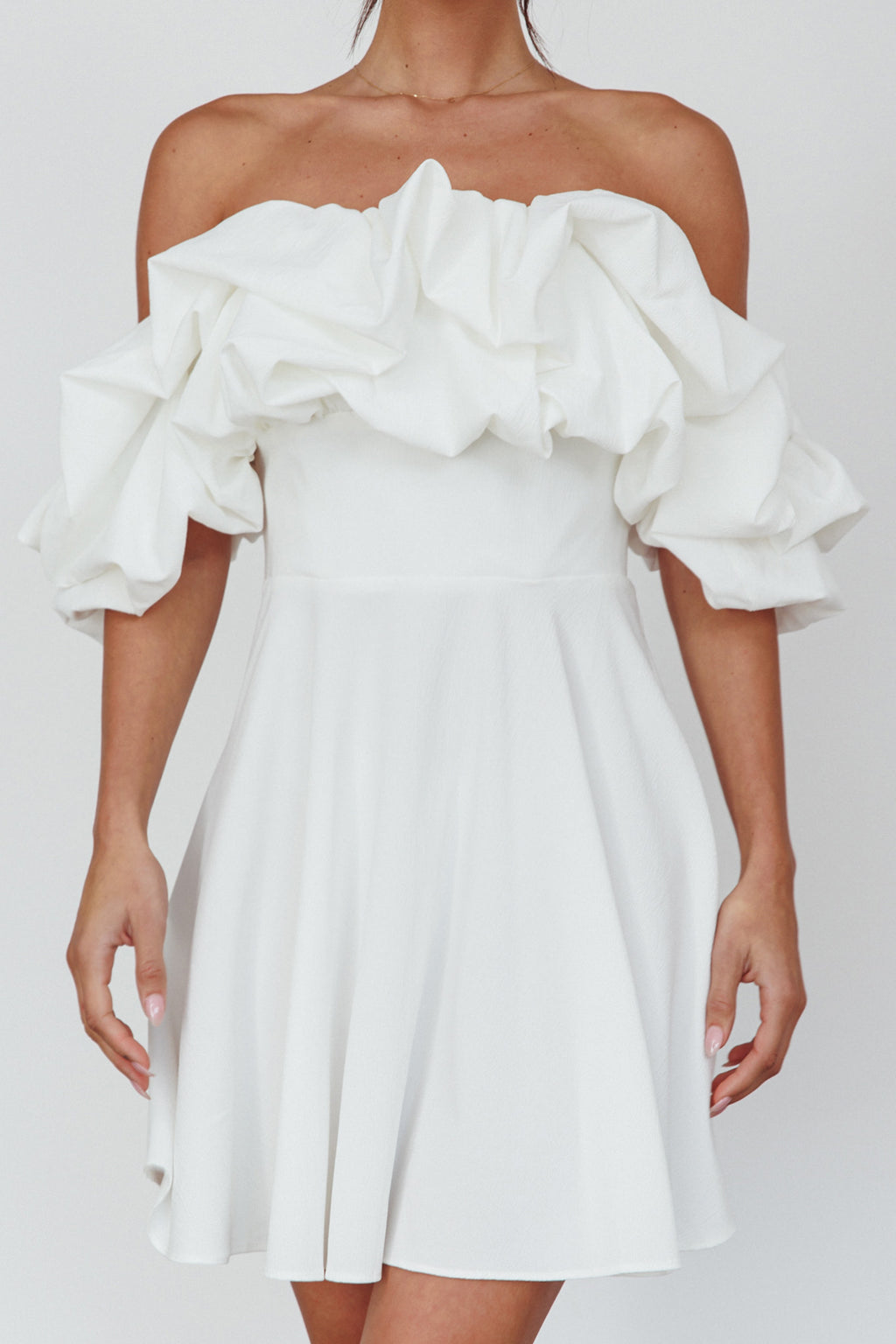 Kailynn Off-Shoulder A-Line Mini Dress White by Selfie Leslie