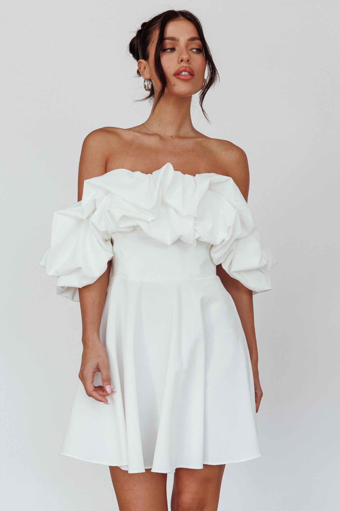 Kailynn Off-Shoulder A-Line Mini Dress White by Selfie Leslie