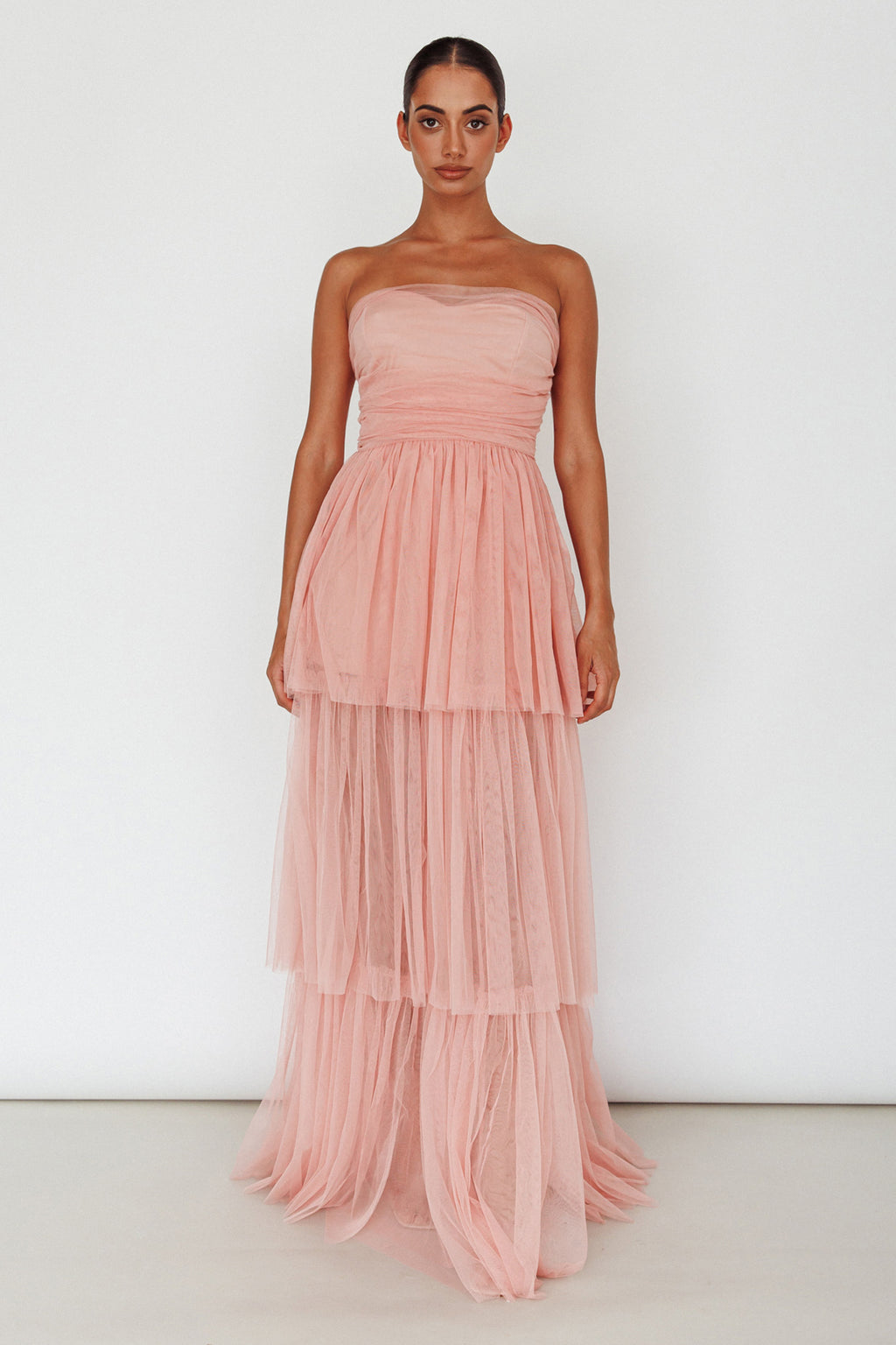 Haeven Tiered Strapless Maxi Dress Blush by Selfie Leslie