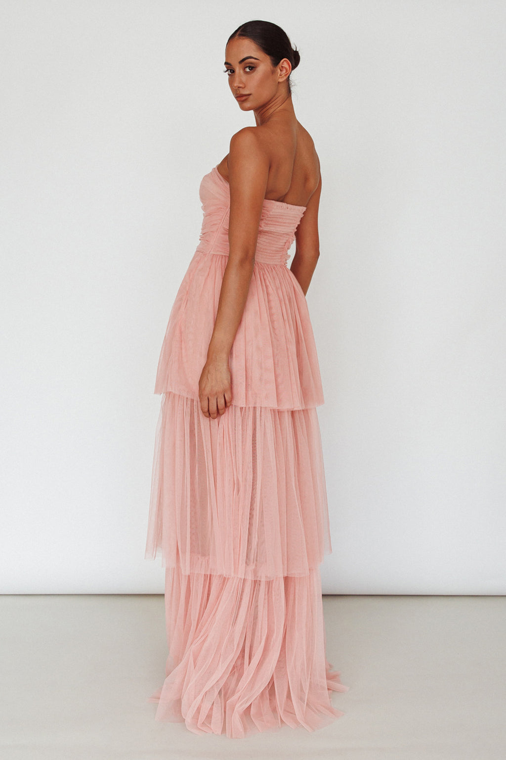 Haeven Tiered Strapless Maxi Dress Blush by Selfie Leslie