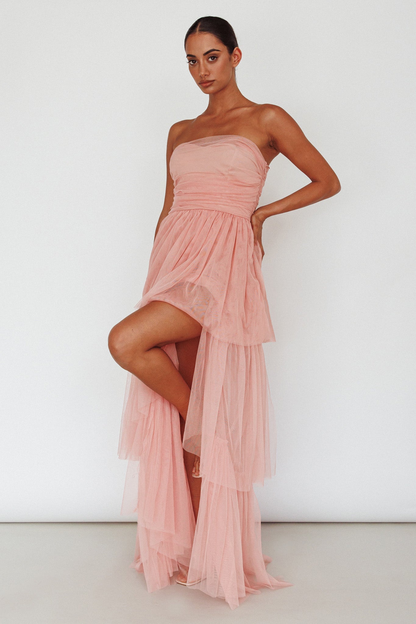 Haeven Tiered Strapless Maxi Dress Blush by Selfie Leslie