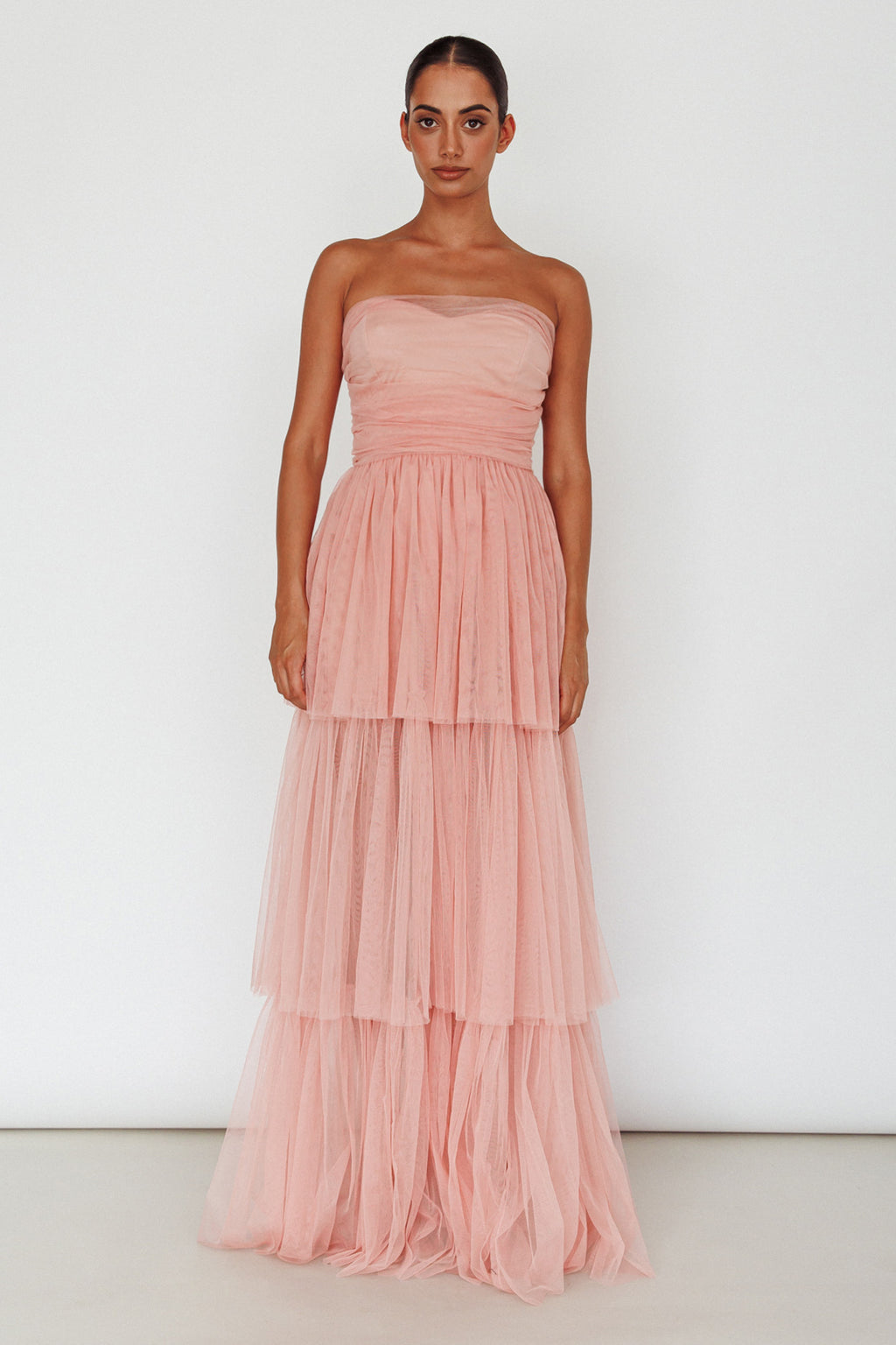Haeven Tiered Strapless Maxi Dress Blush by Selfie Leslie