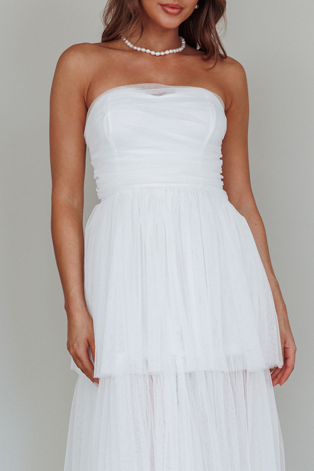 Haeven Tiered Strapless Maxi Dress White by Selfie Leslie