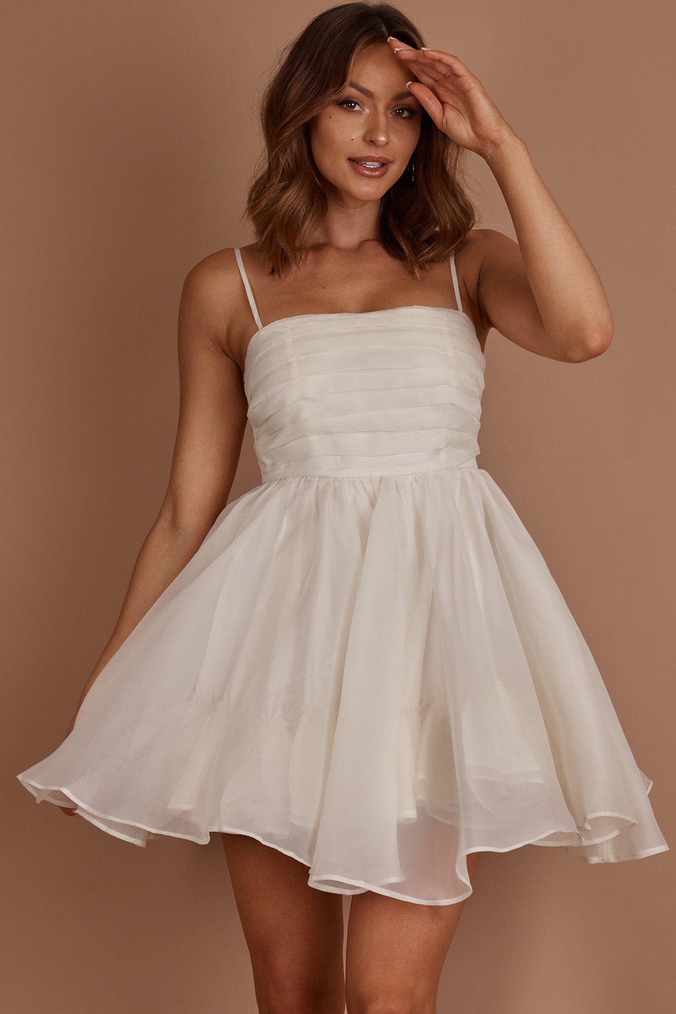 Elyse Pleated Bodice Party Dress Cream Elyse Pleated Bodice Party Dress Cream