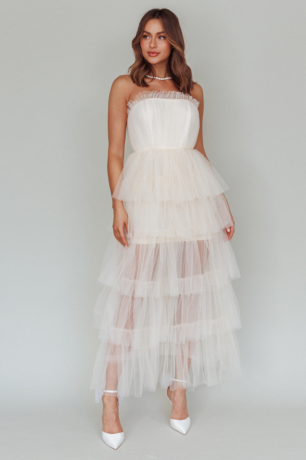 Written In The Stars Layered Tulle Maxi Dress Cream by Selfie Leslie