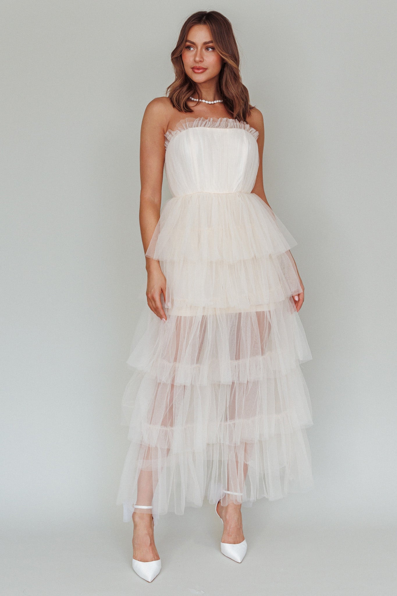 exclusive after party tulle maxi dress Written In The Stars Layered Tulle Maxi Dress Cream