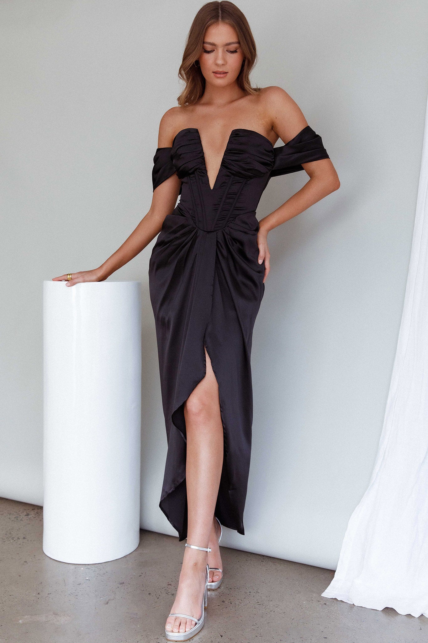 Mariesa Plunging Neckline Dress Black by Selfie Leslie