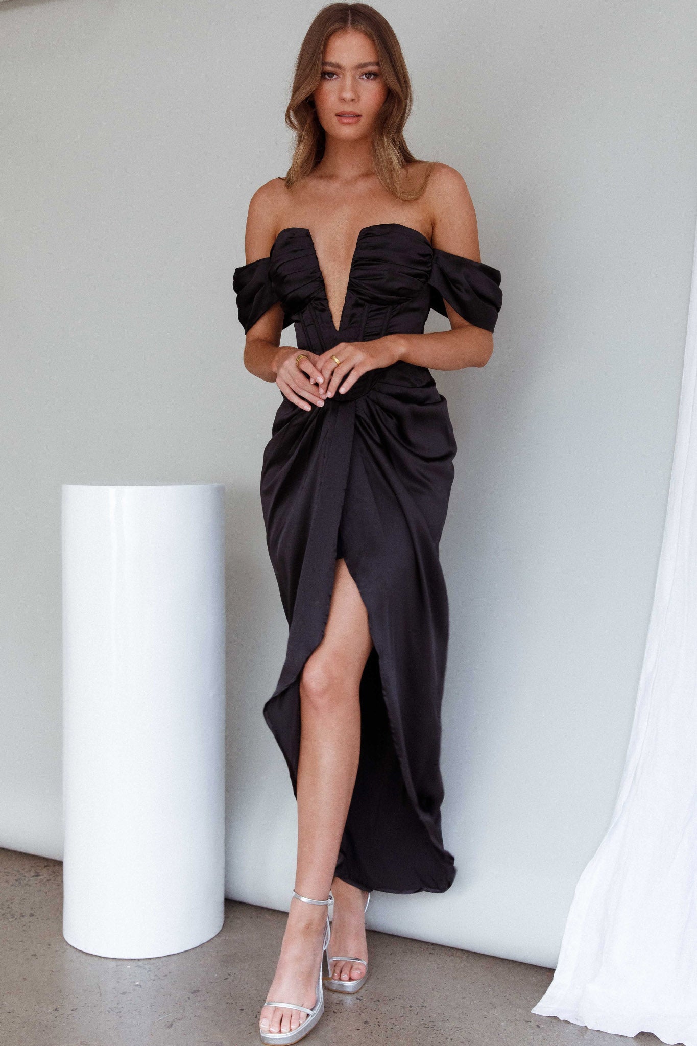 Mariesa Plunging Neckline Dress Black by Selfie Leslie
