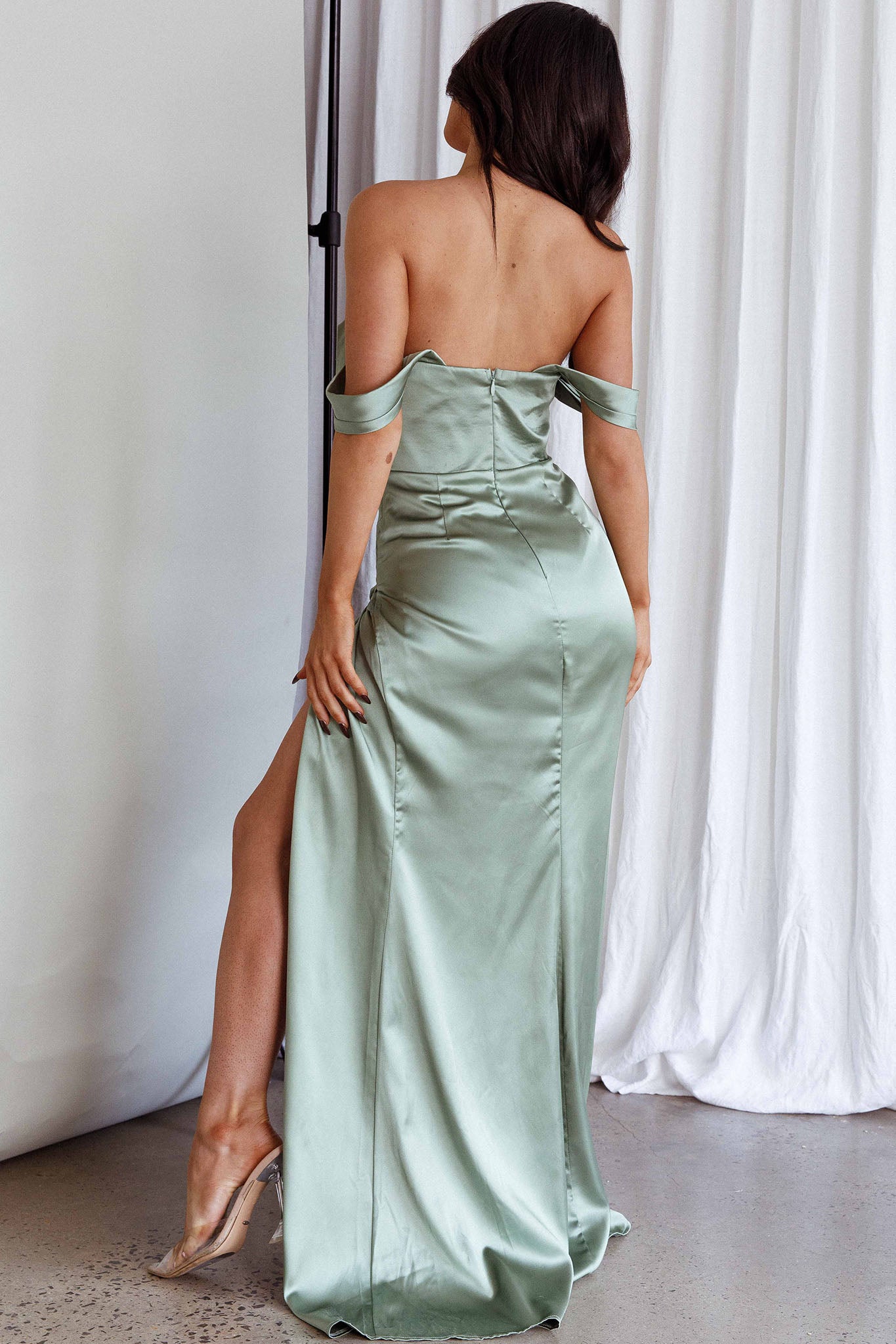 Novara Corset Bust Satin Dress Olive by Selfie Leslie
