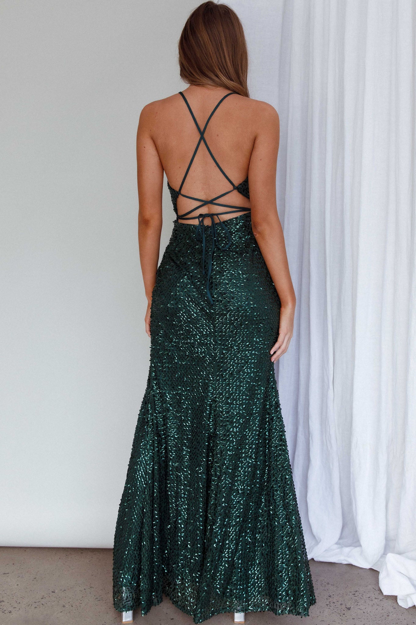 Luminosa Strappy Back Sequin Dress Emerald by Selfie Leslie