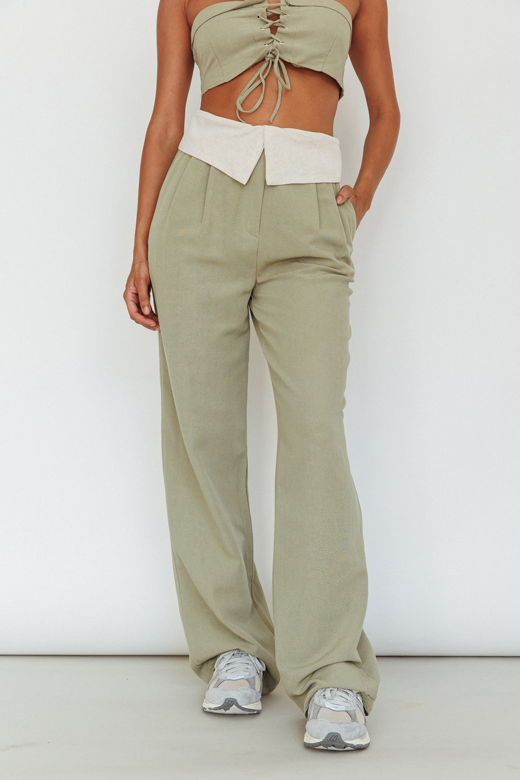 East Village Foldover Pants Sage by Selfie Leslie