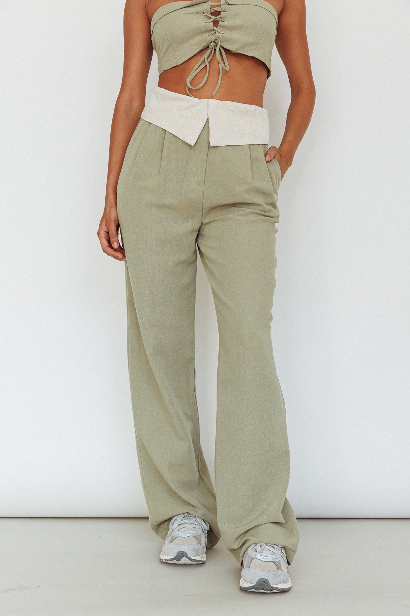 East Village Foldover Pants Sage by Selfie Leslie