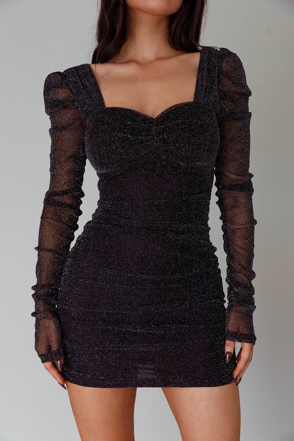 Ryah Long Sleeve Mini Dress Sparkle Black by Selfie Leslie