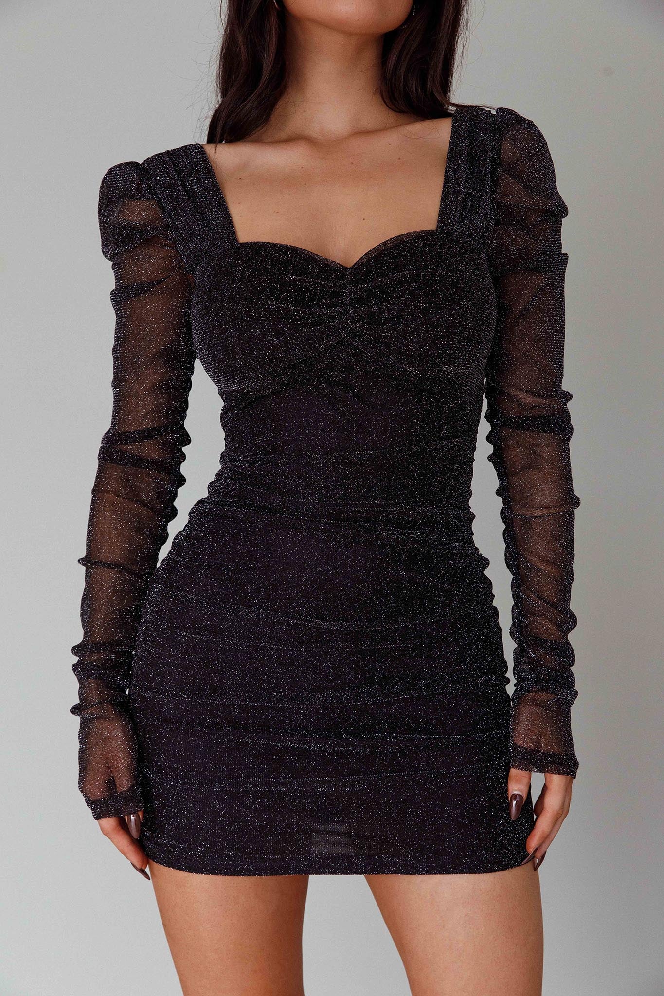 Ryah Long Sleeve Mini Dress Sparkle Black by Selfie Leslie