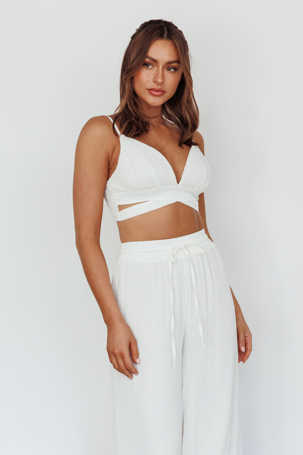 Cove Shirred Back Crop Top Ivory by Selfie Leslie