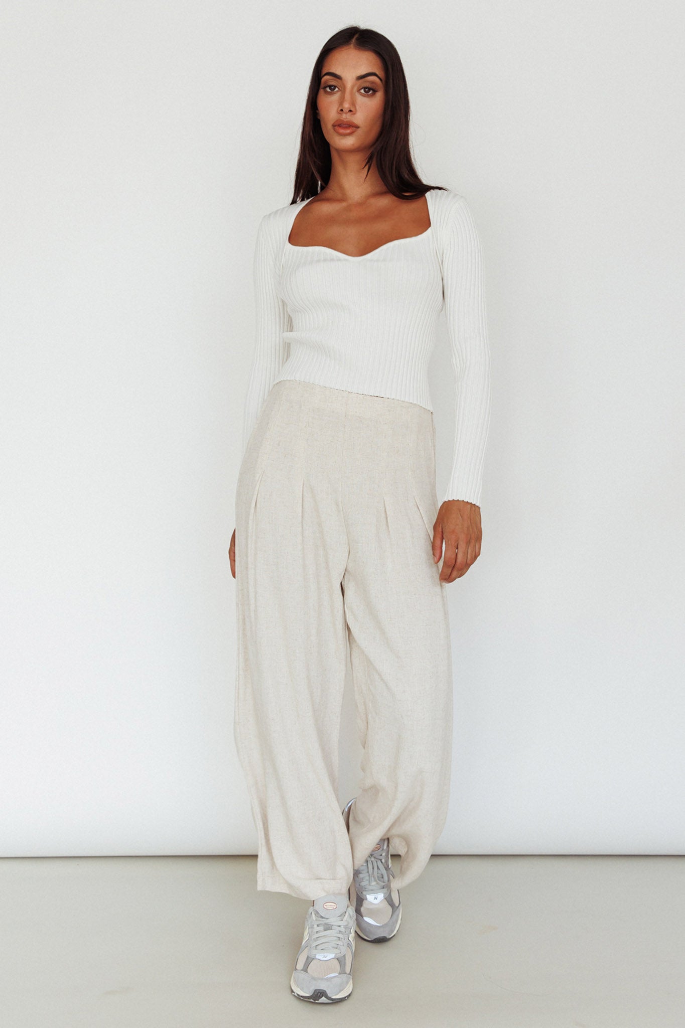 Mosey Long Sleeve Knit Top Ivory by Selfie Leslie