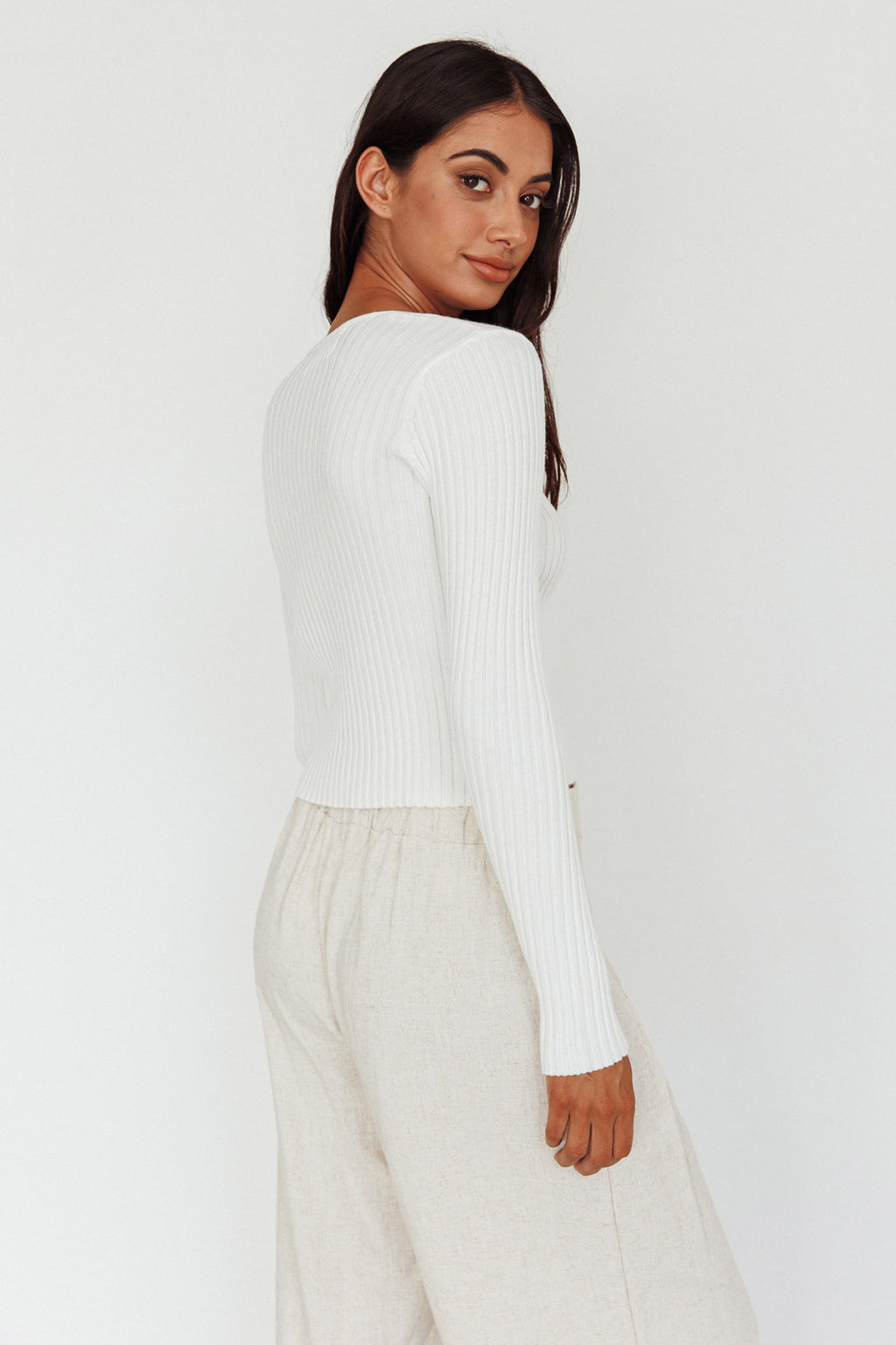 Mosey Long Sleeve Knit Top Ivory by Selfie Leslie
