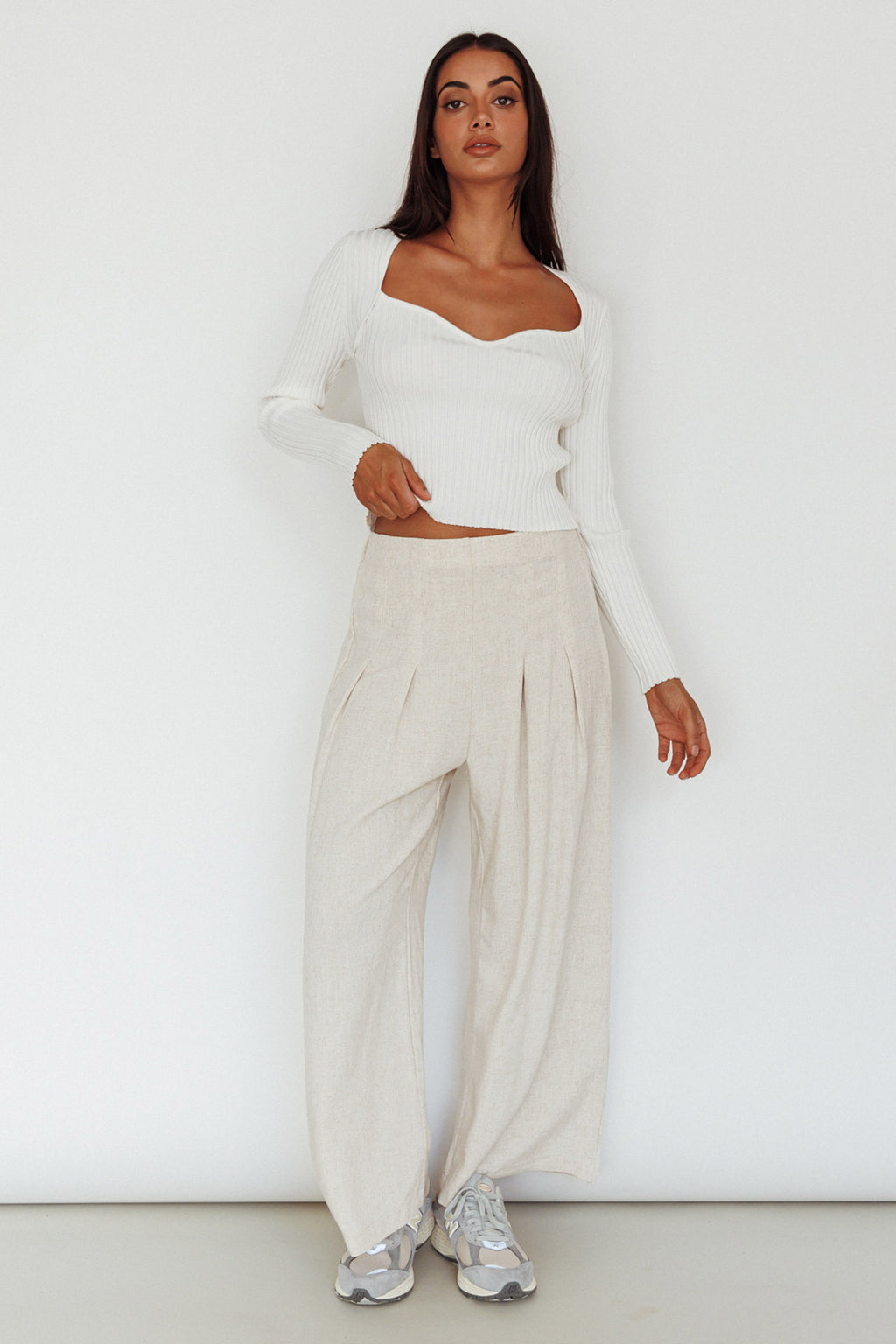 Mosey Long Sleeve Knit Top Ivory by Selfie Leslie