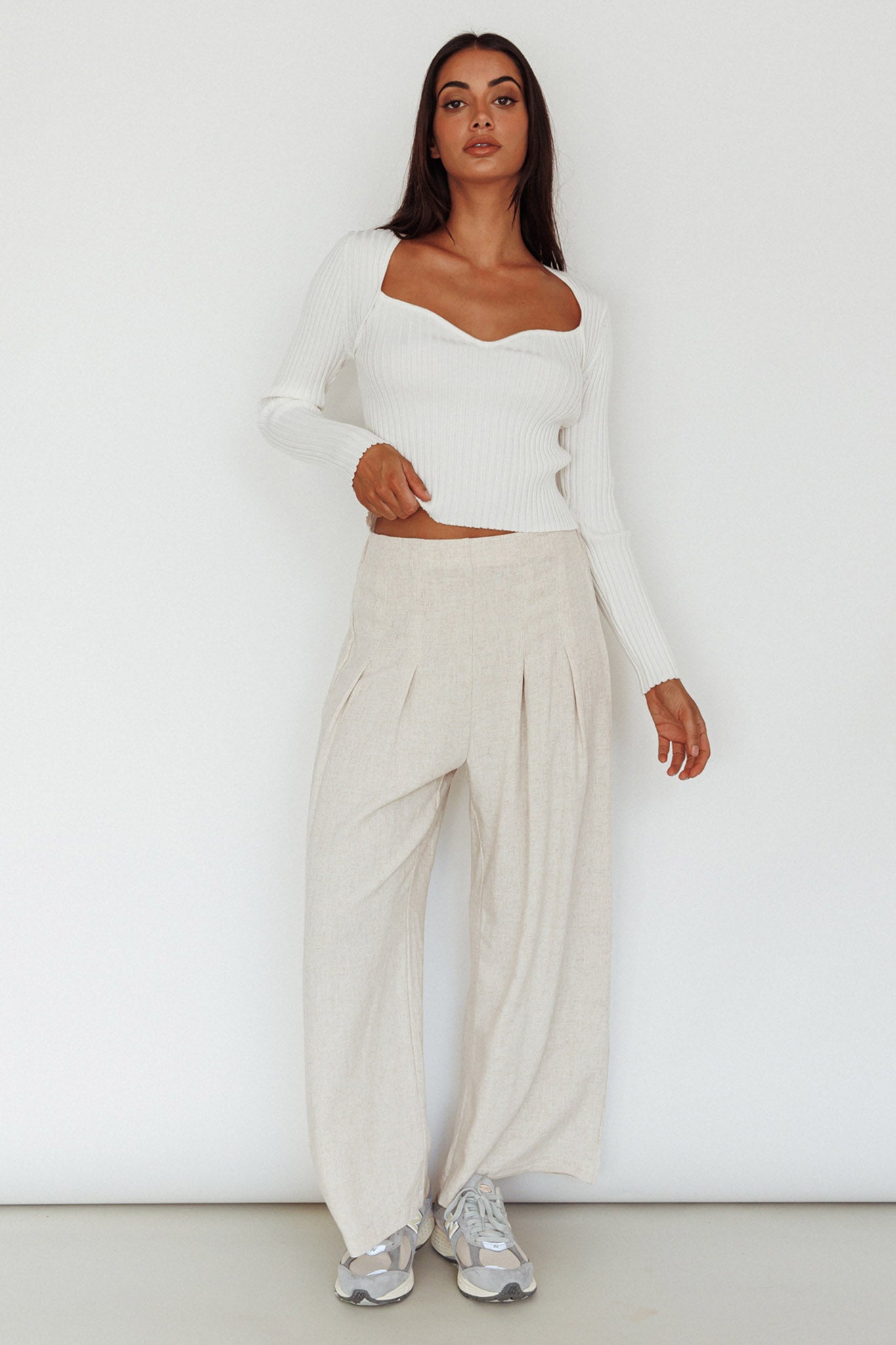 Mosey Long Sleeve Knit Top Ivory by Selfie Leslie