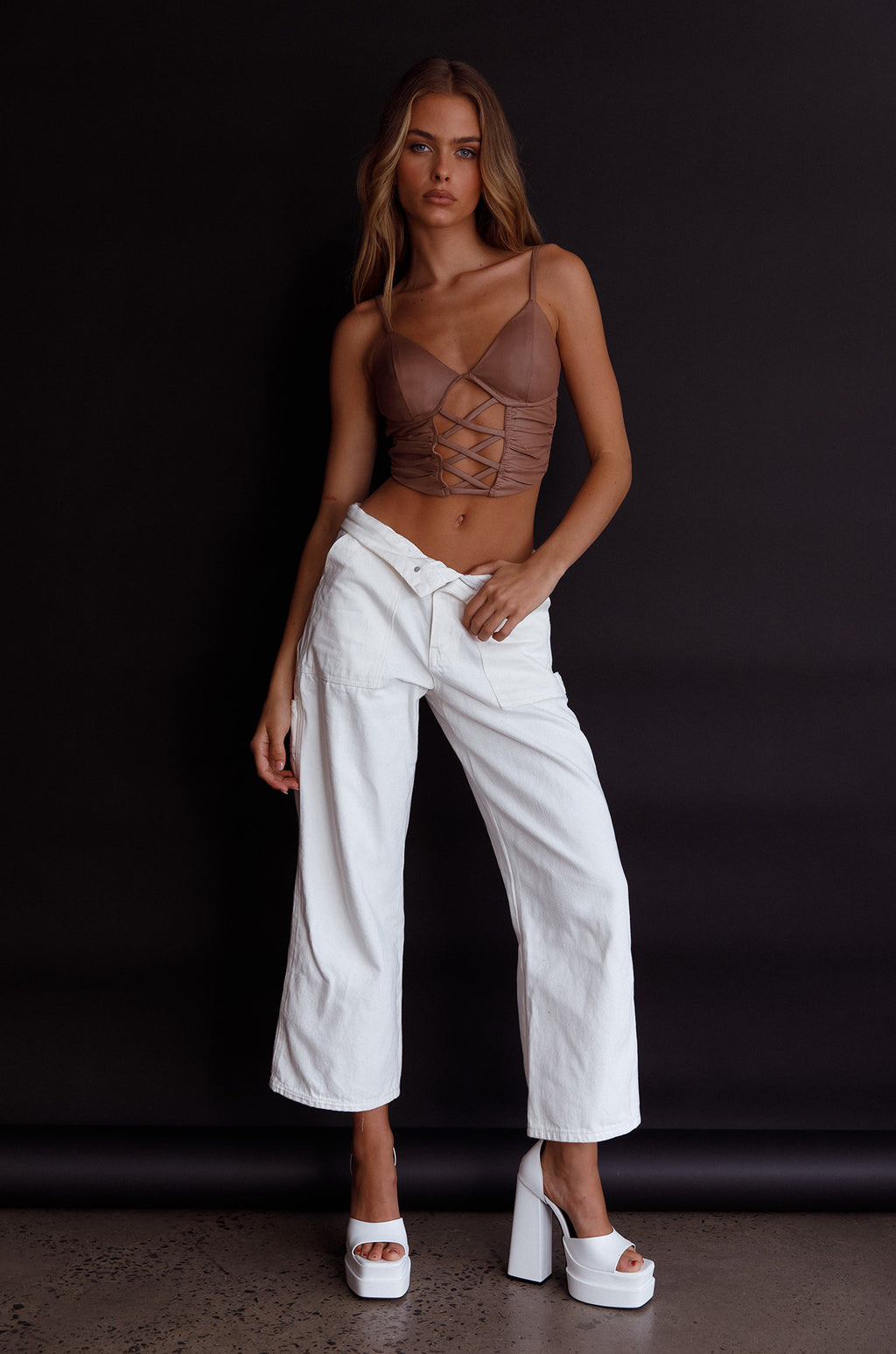 Miette Criss-Cross Crop Top Camel by Selfie Leslie