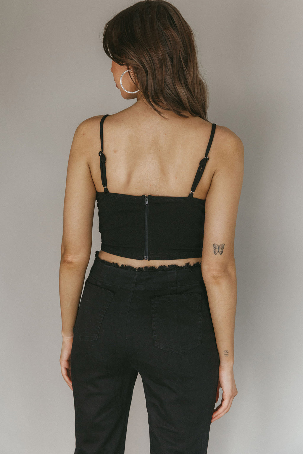 Jovi Feather-Trim Crop Top Black by Selfie Leslie