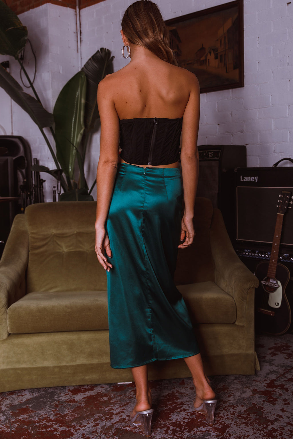 On The Money Gathered Midi Skirt Green by Selfie Leslie